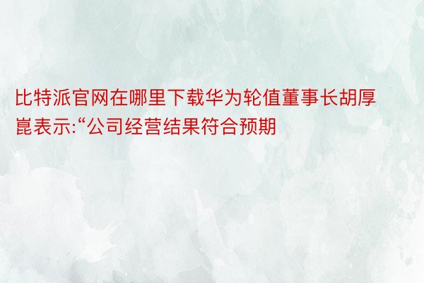 比特派官网在哪里下载华为轮值董事长胡厚崑表示:“公司经营结果符合预期